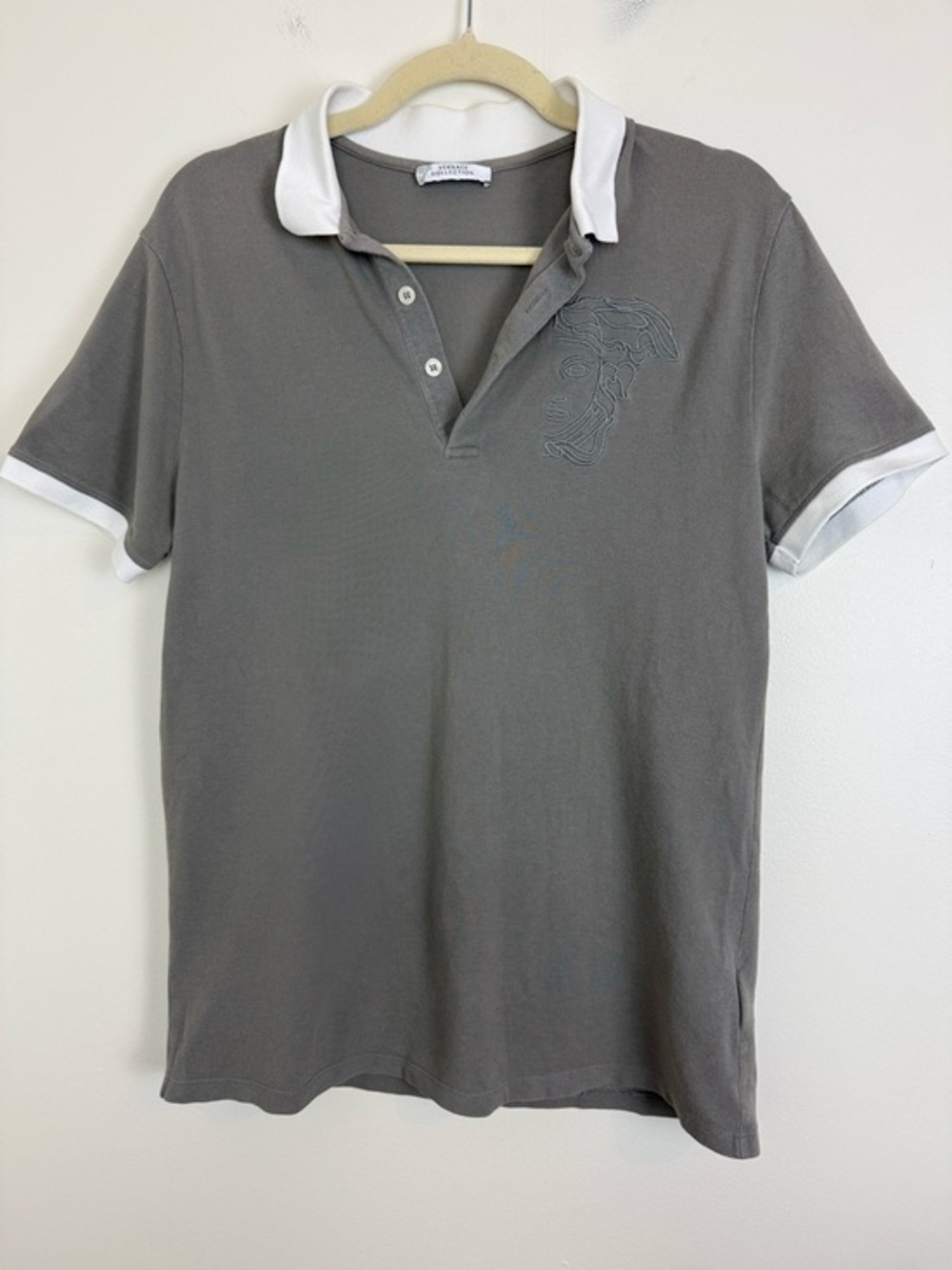 Versace Collection Cotton Polo Grey White Size Small